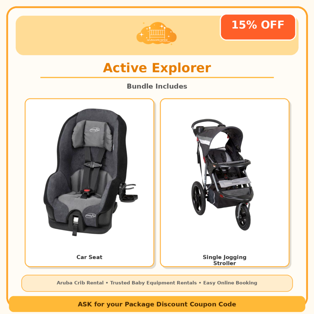 Active Explorer package: car seat and jogging stroller rental in Aruba
