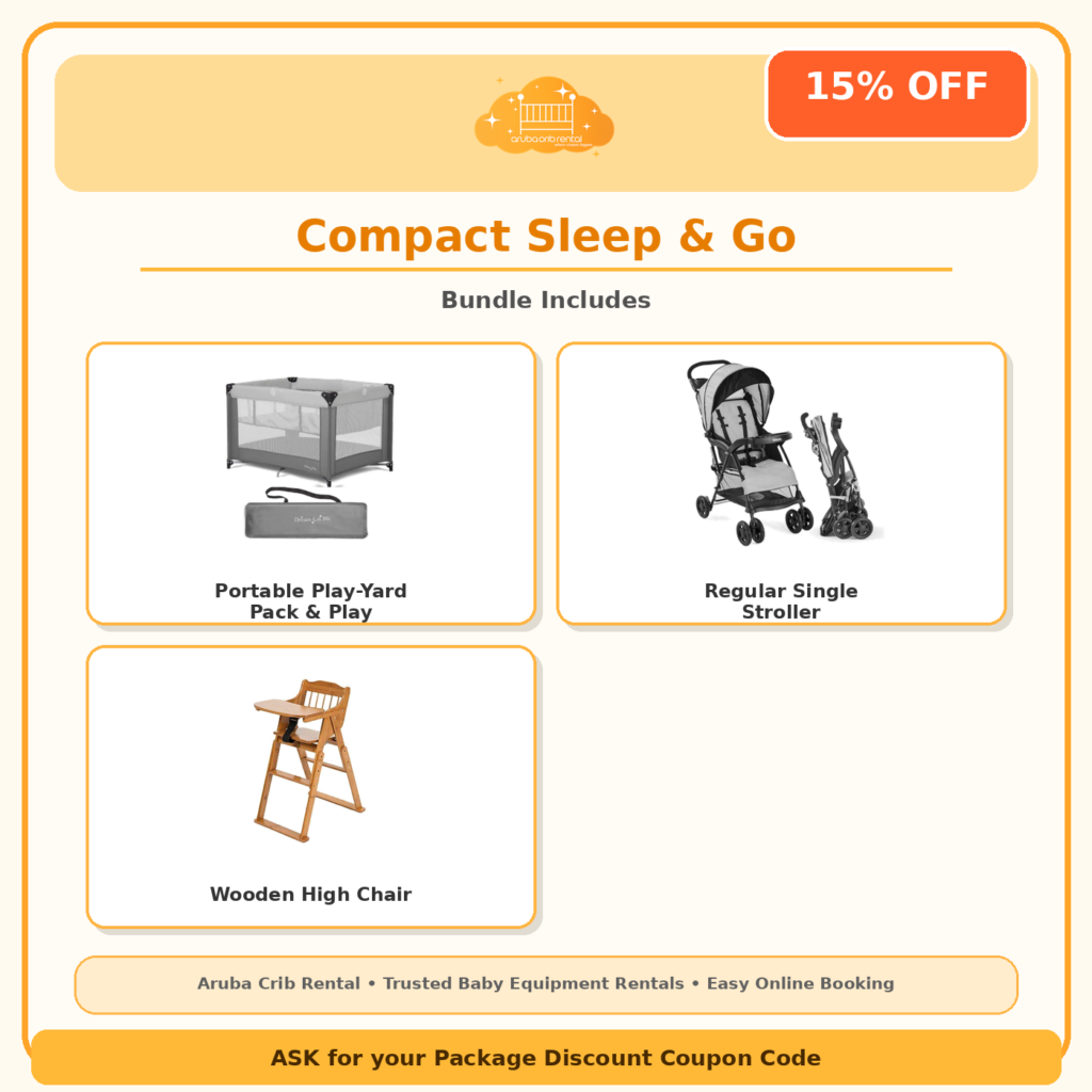 Compact Sleep & Go package: pack and play, stroller and high chair rental in Aruba