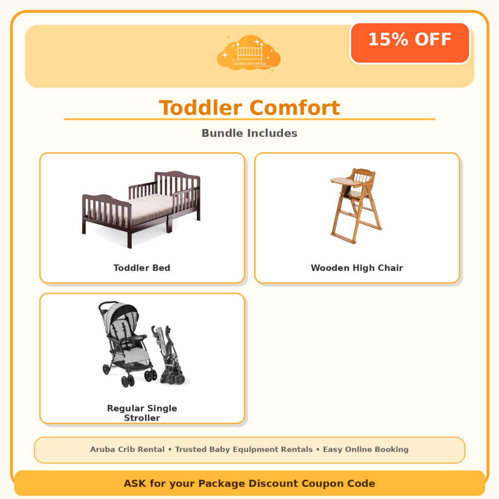 Toddler Comfort package: toddler bed, high chair and stroller rental in Aruba